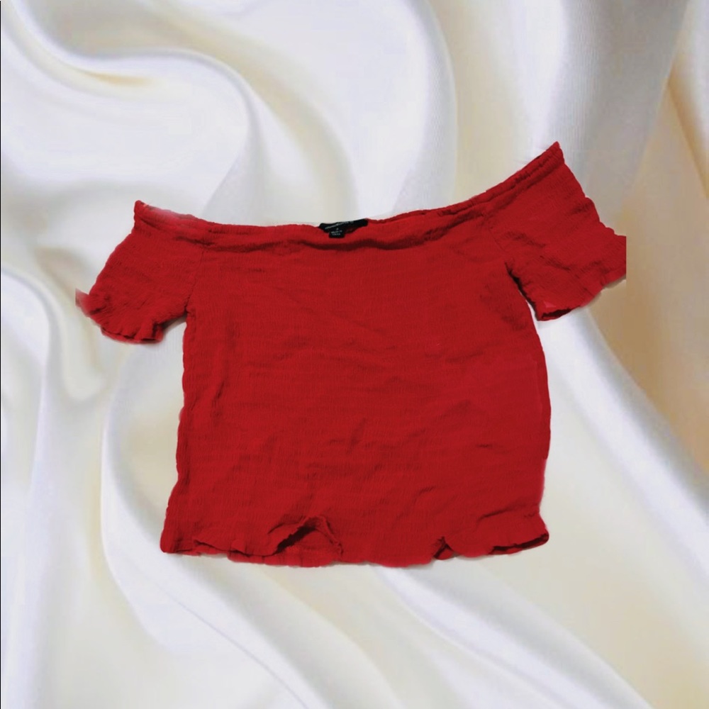 Cute Ribbed Off the Shoulder Red Cropped top.